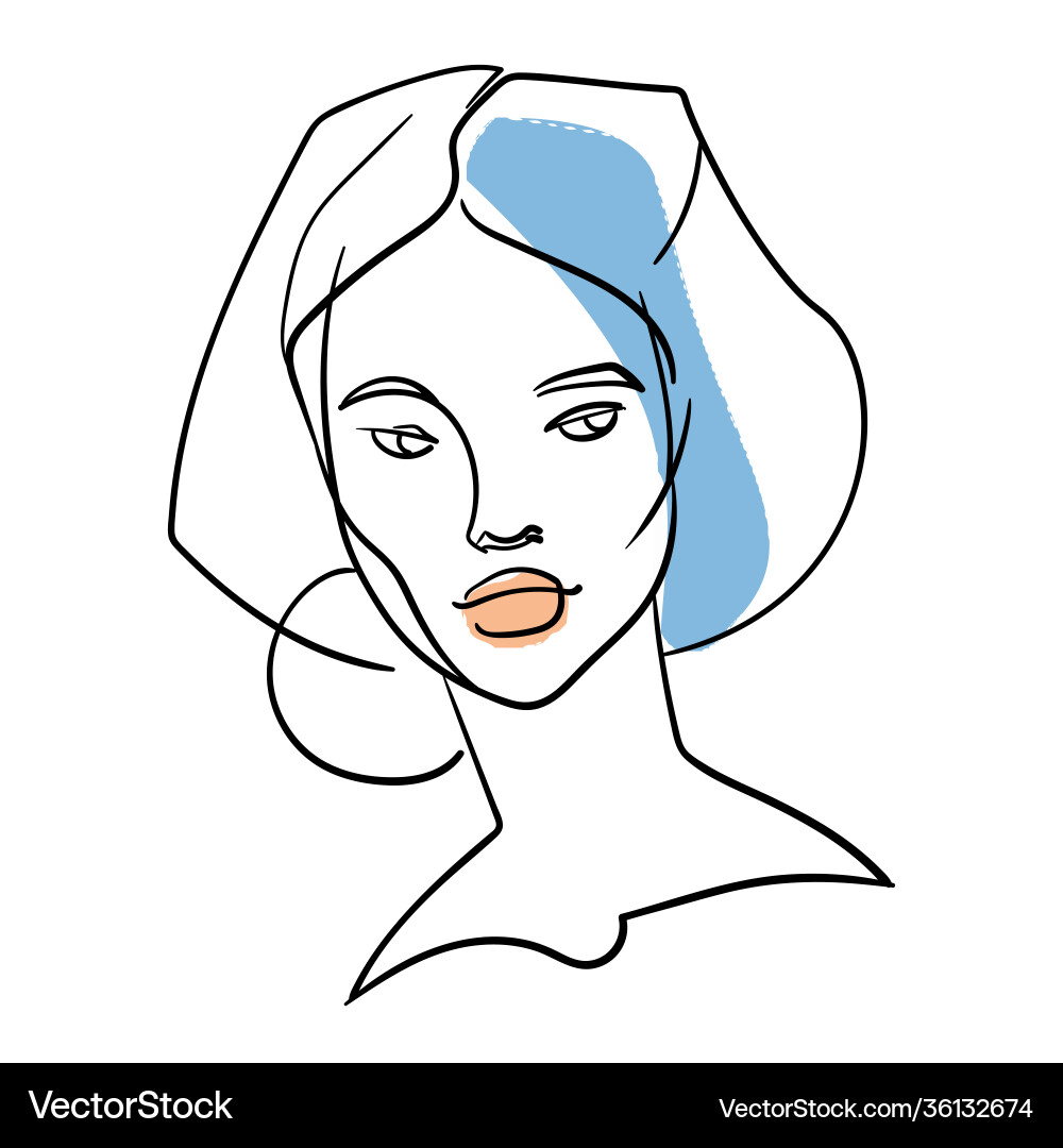 One line girl face portrait woman head vector image