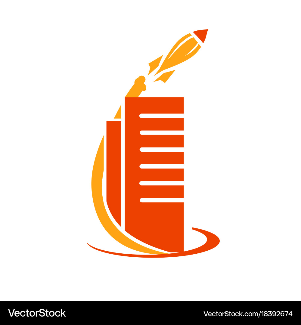 Rocket Launch with Building Icon Vector Image