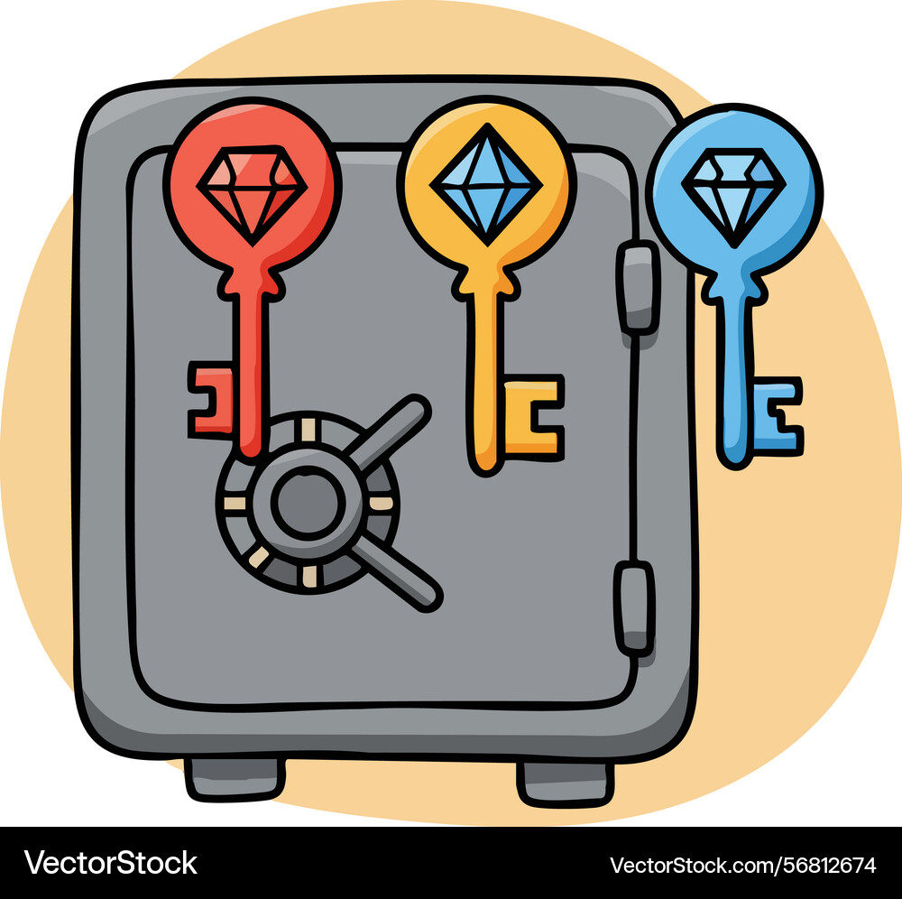Safe box with colorful keys for security Safe box with colorful keys for security Vector Image