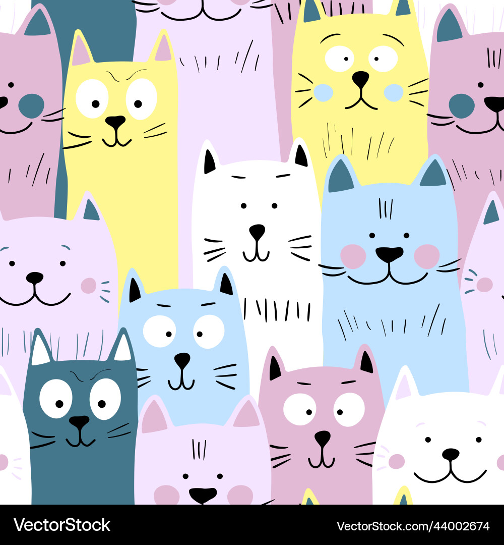 Seamless pattern with cute kitten print different Seamless pattern with cute kitten print different Vector Image