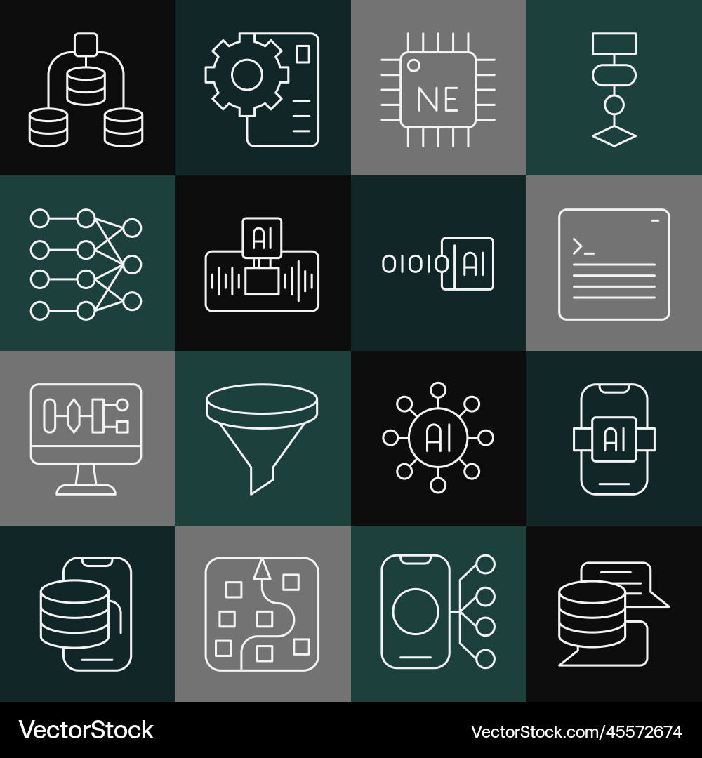 Set line server data artificial intelligence ai Set line server data artificial intelligence ai vector image
