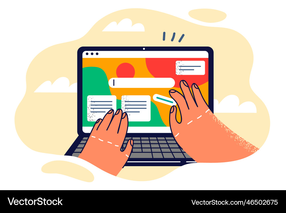 Hands of designer creating new website or software vector image
