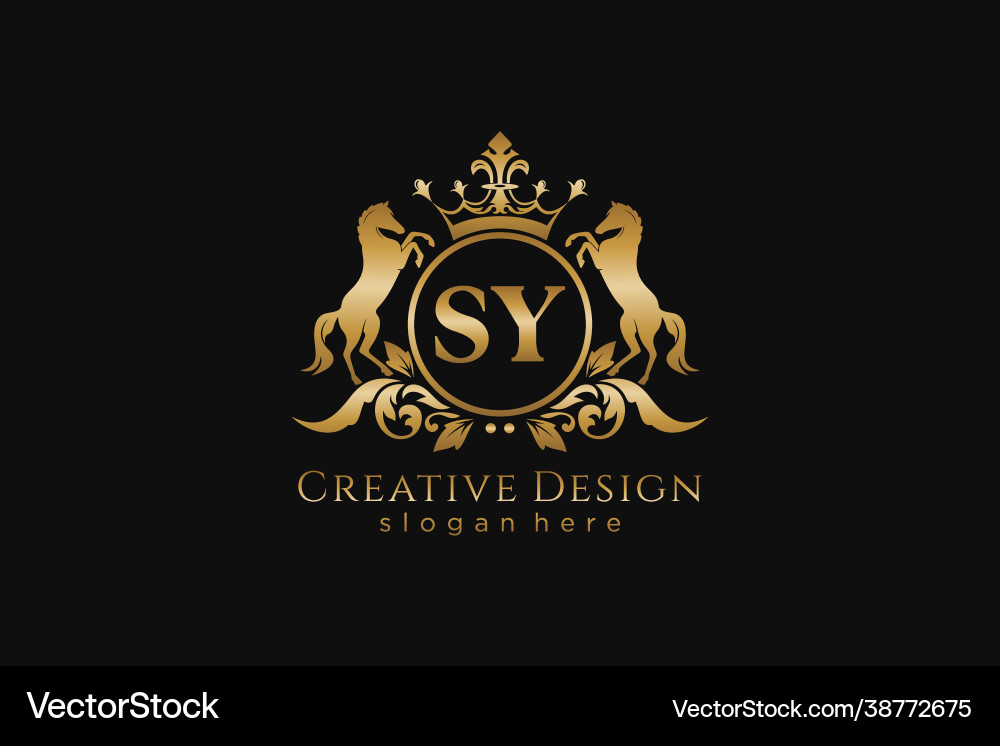 Initial sy retro golden crest with circle and two Initial sy retro golden crest with circle and two Vector Image