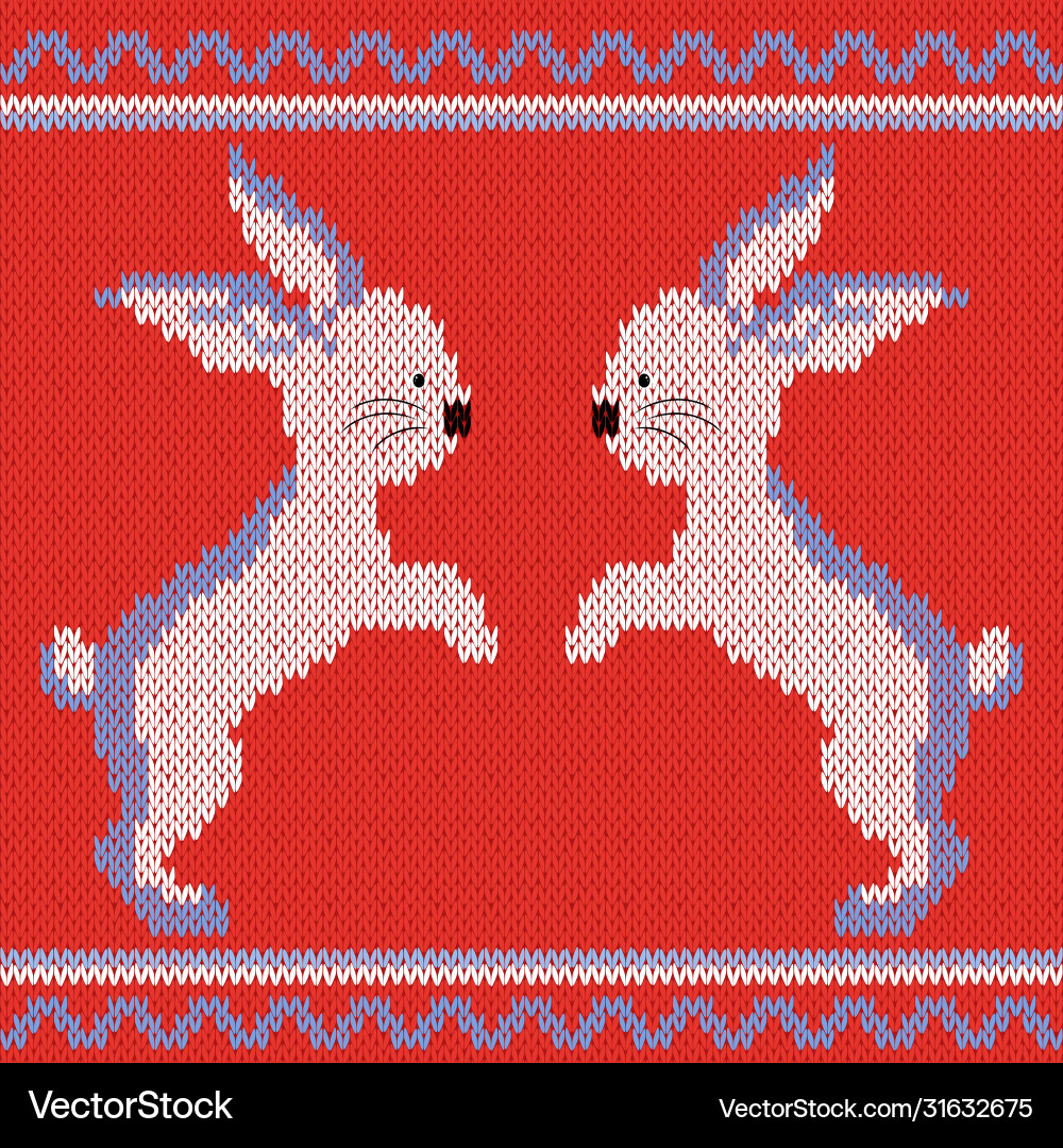 Knitted pattern with rabbits Knitted pattern with rabbits Vector Image