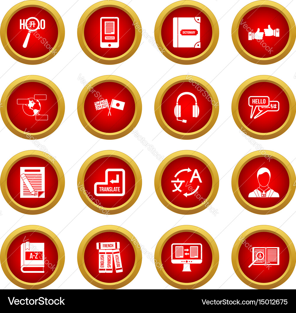 Learning foreign languages icon red circle set Vector Image