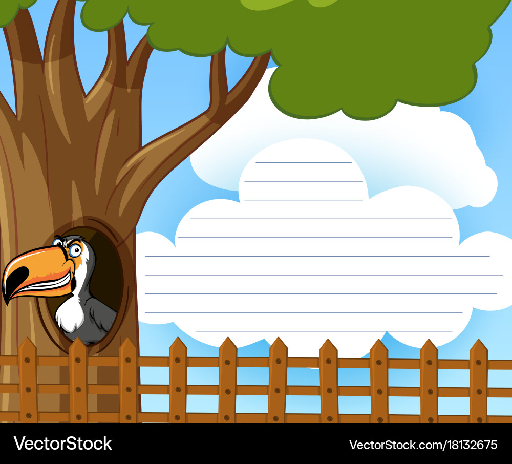 Line paper with toucan bird in the tree Vector Image