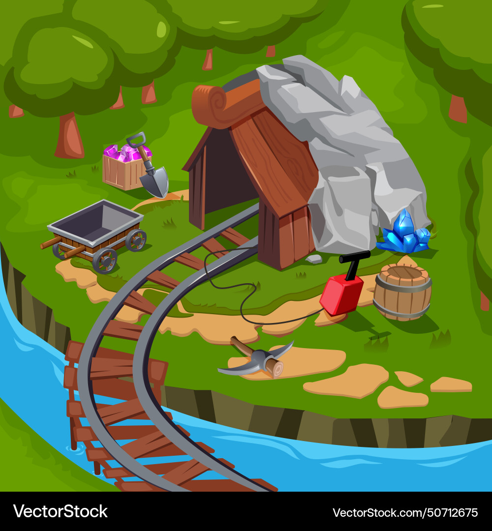 Mining game design composition Mining game design composition Vector Image