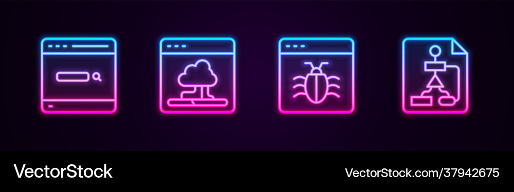 Set line search engine cloud technology data Set line search engine cloud technology data vector image