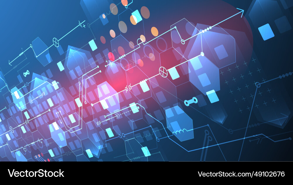 Abstract circuit board and hexagons on gradient Abstract circuit board and hexagons on gradient vector image