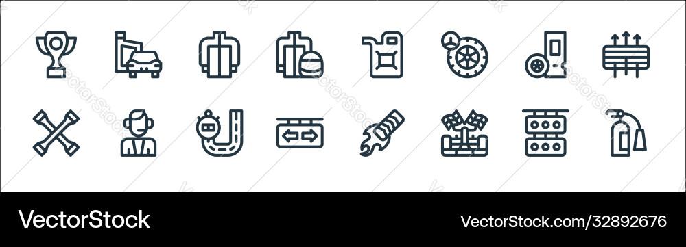 Auto racing line icons linear set quality Auto racing line icons linear set quality vector image