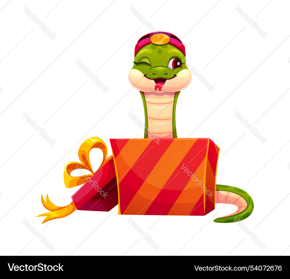 Chinese lunar year cartoon snake with gift Chinese lunar year cartoon snake with gift vector image