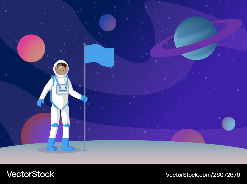 Cosmonaut setting flag flat Cosmonaut setting flag flat vector image