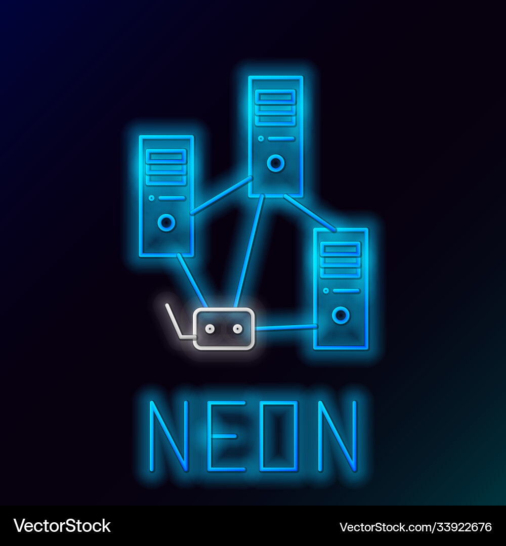 Glowing neon line computer network icon isolated vector image
