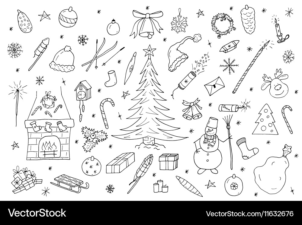 Hand drawn christmas elements set Royalty Free Vector Image