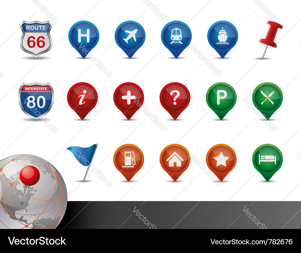 Map Icon Set - Navigation & Location Vector Image