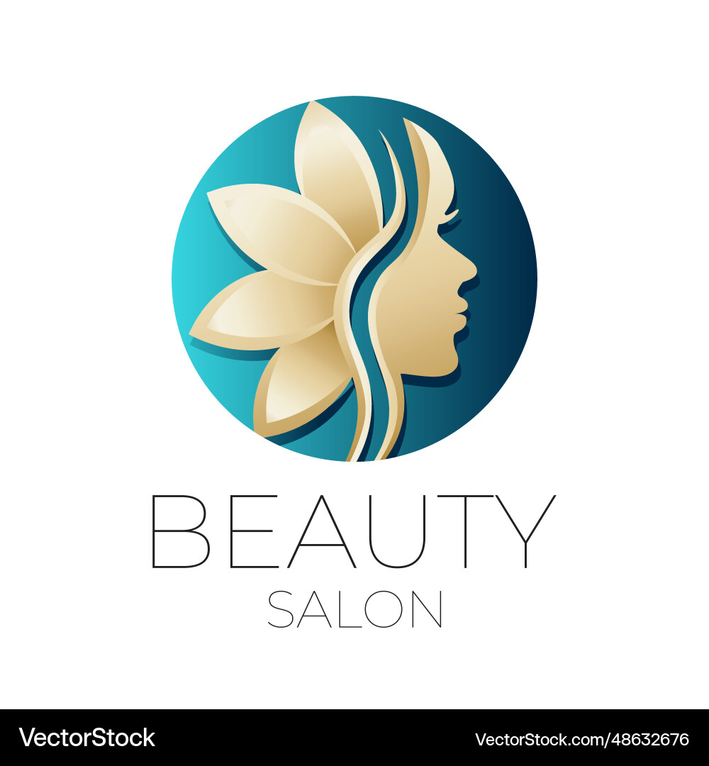 Round beauty salon logo design gold on blue Round beauty salon logo design gold on blue vector image