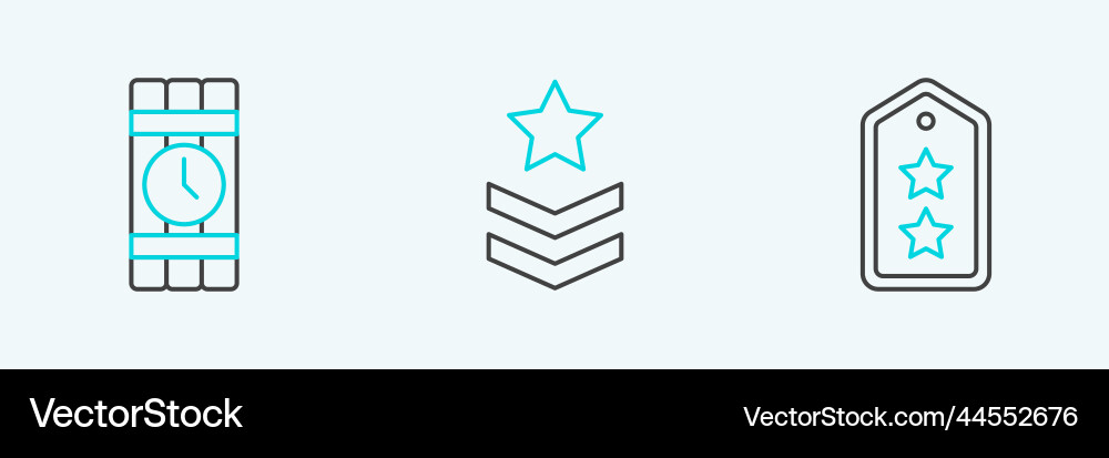 Set line military rank dynamite and timer clock Set line military rank dynamite and timer clock vector image