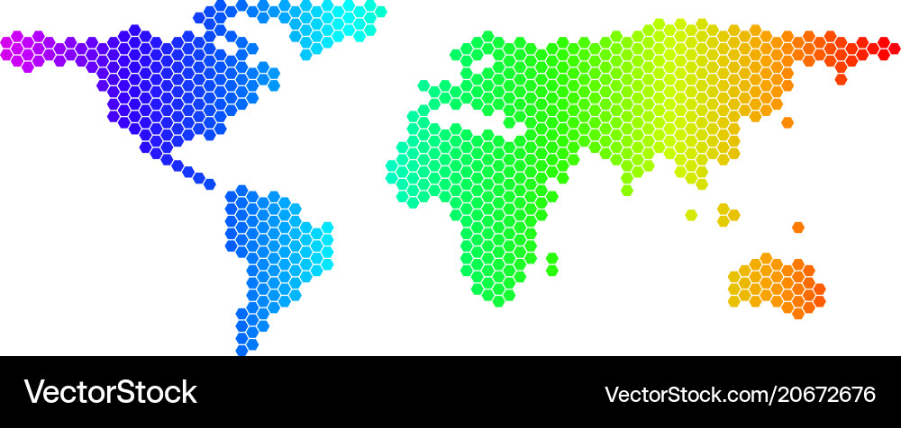 Spectrum hexagon world map vector image