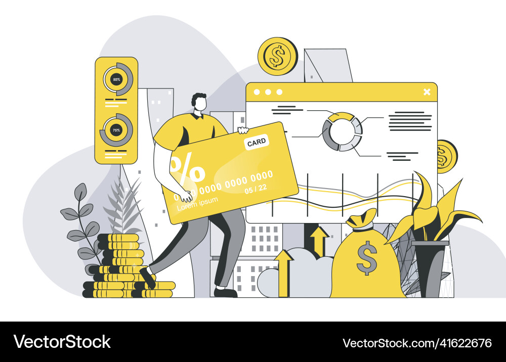 Virtual finance concept with outline people scene Virtual finance concept with outline people scene vector image