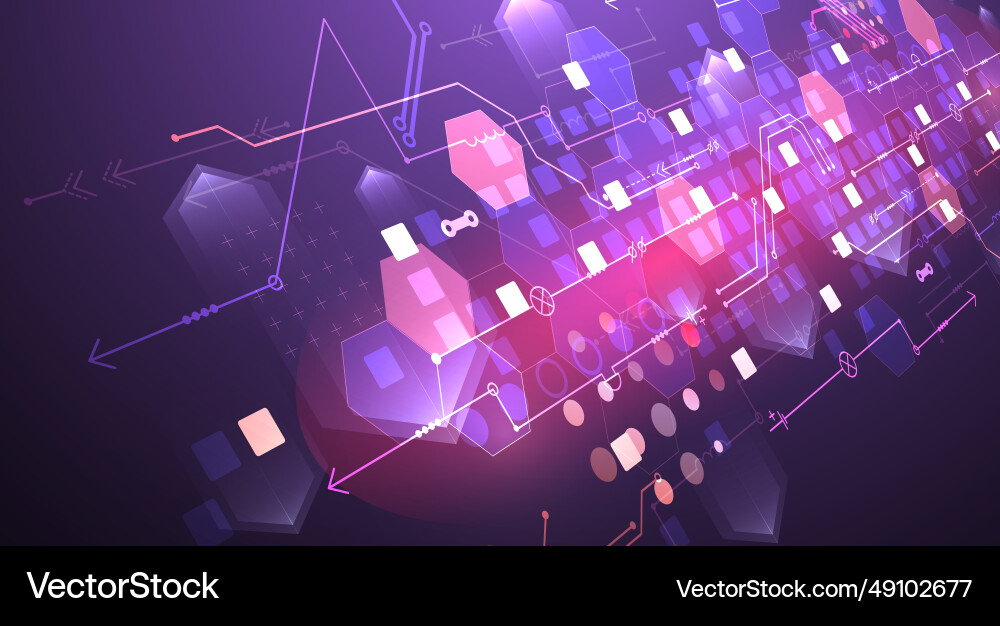 Abstract circuit board and hexagons on gradient Abstract circuit board and hexagons on gradient vector image