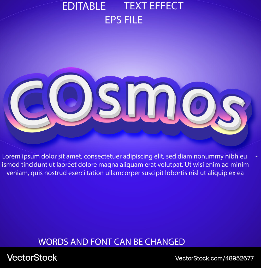 Cosmos text effect font editable typography 3d Cosmos text effect font editable typography 3d vector image