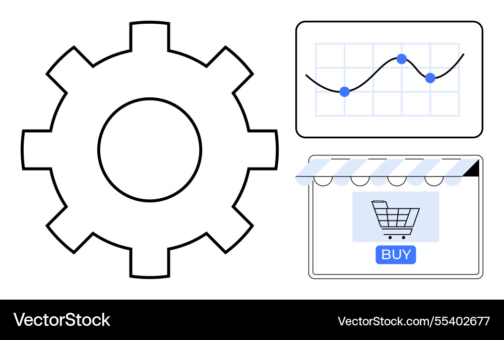 Ecommerce optimization gear integration graph Ecommerce optimization gear integration graph vector image