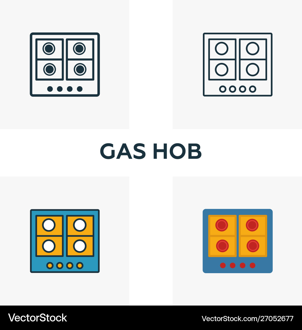 Gas hob icon set four elements in different styles Vector Image