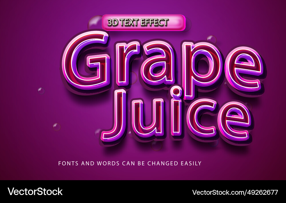 Grape juice 3d editable text effect style Vector Image