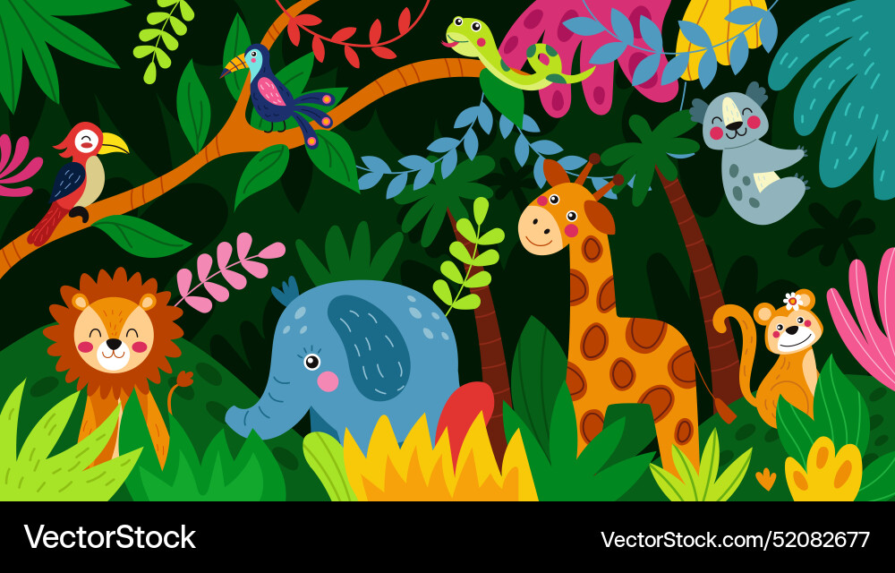 Jungle kinderhintergrund zoo collage kinder Jungle kinderhintergrund zoo collage kinder vektorbild