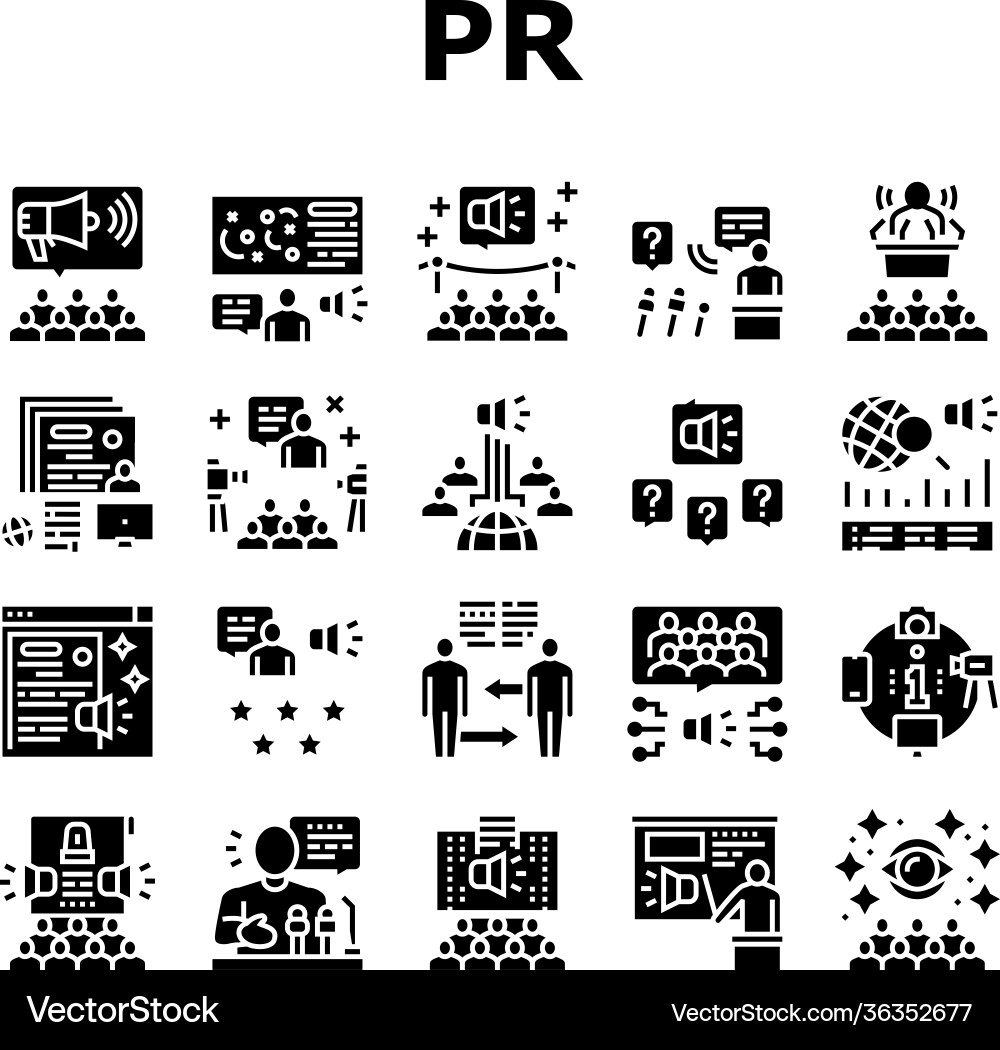 Pr public relations collection icons set Pr public relations collection icons set vector image