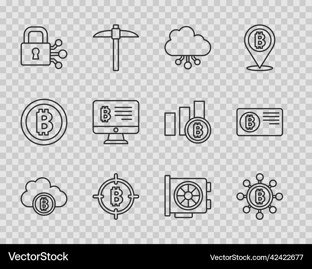 Set line cryptocurrency cloud mining blockchain Vector Image