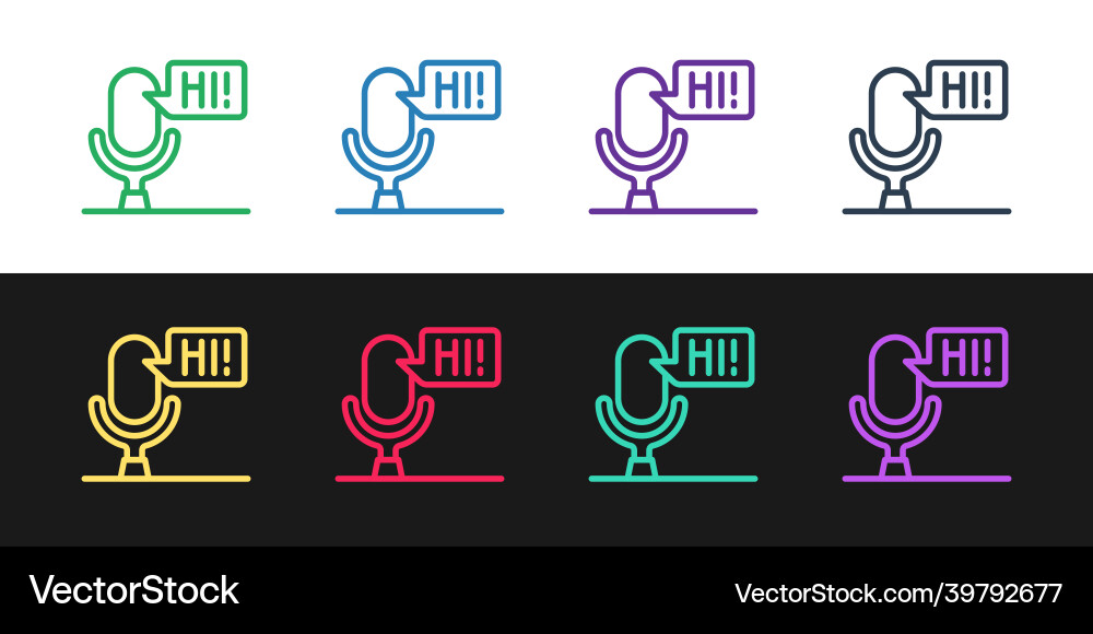 Set line microphone voice device icon isolated Vector Image