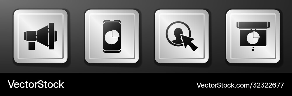 Set megaphone mobile phone with graph chart user Set megaphone mobile phone with graph chart user Vector Image