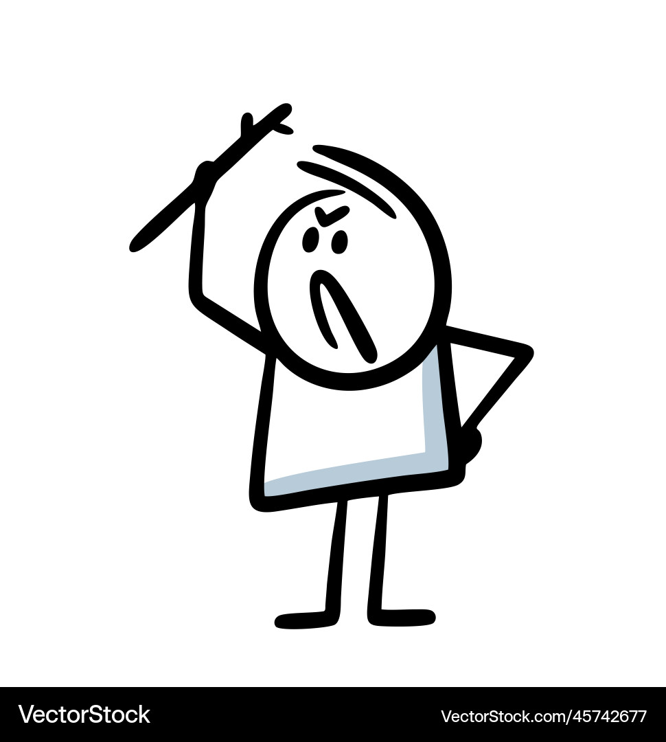 Stick figure angry man raised his hand and swung Stick figure angry man raised his hand and swung vector image