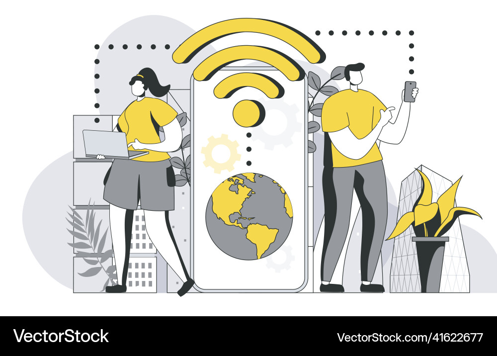 Wireless technology concept with outline people Vector Image