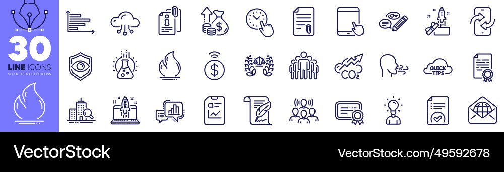 Certificate eye detect and graph chart line icons vector image