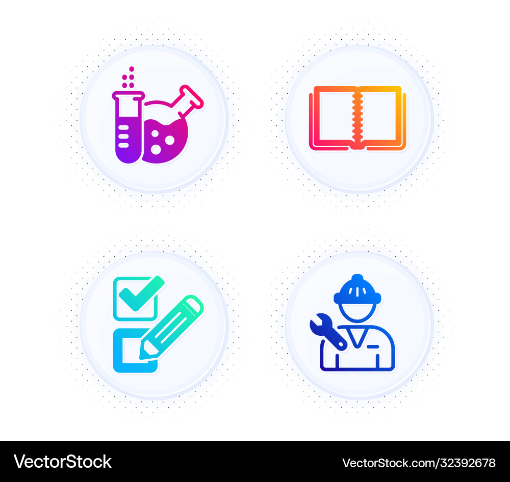 Chemistry lab book and checkbox icons set Vector Image