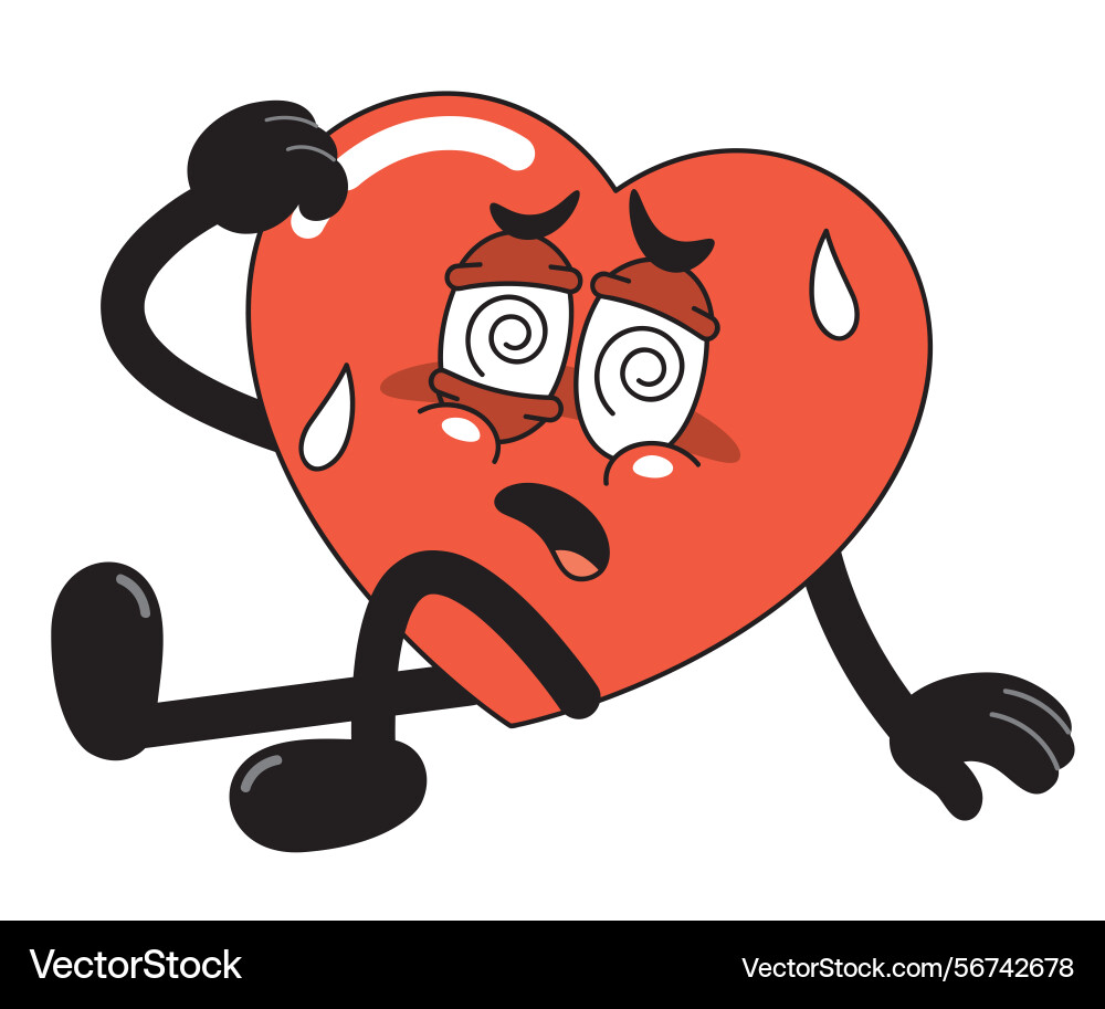 Dizzy and exhausted heart character Vector Image