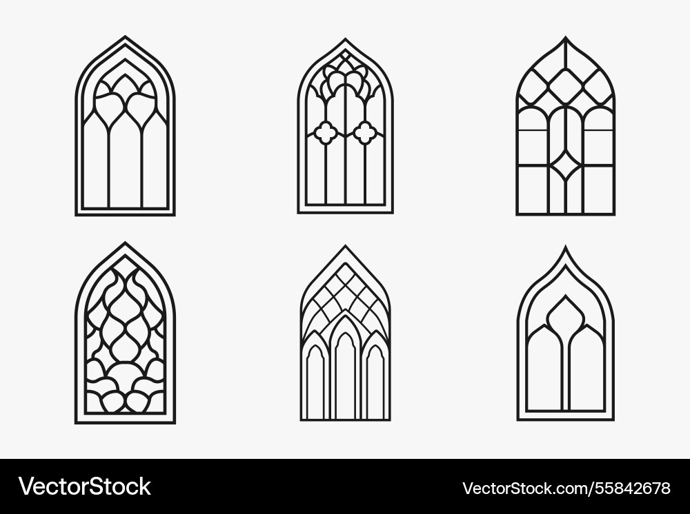 Islamic window outline and silhouette icon set Islamic window outline and silhouette icon set vector image