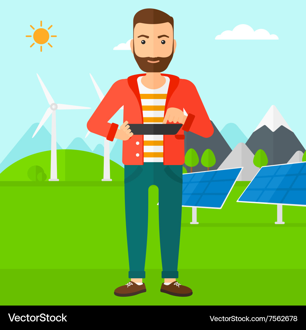 Man using tablet computer vector image