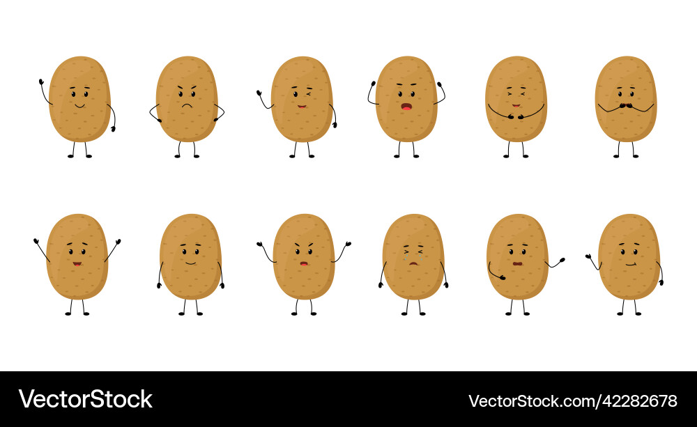 Potato cute vegetable characters with different vector image