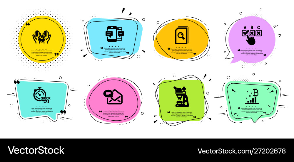 Quick tips search files and safe time icons set Vector Image