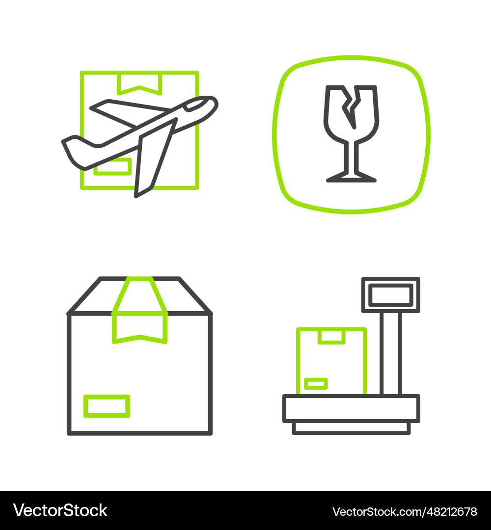 Set line scale with cardboard box carton fragile Set line scale with cardboard box carton fragile Vector Image