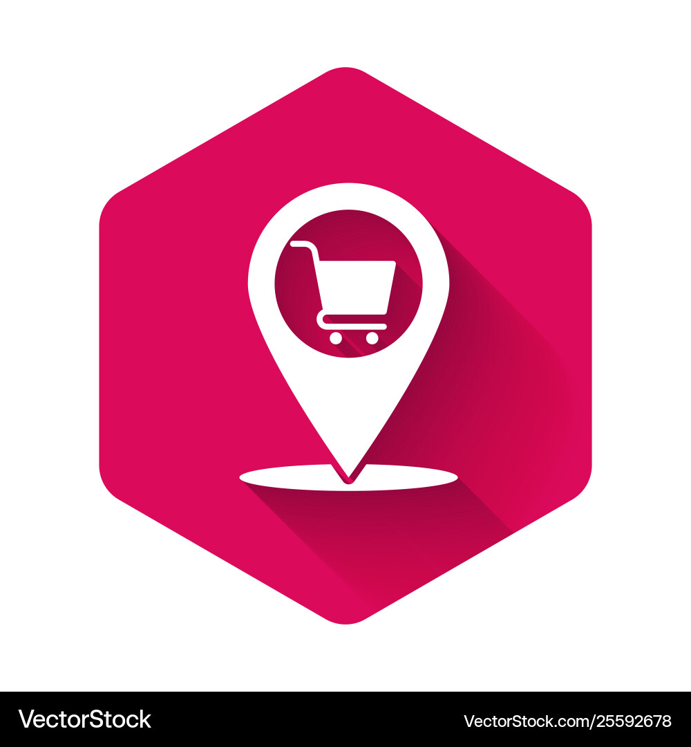 White map pointer with shopping cart icon isolated White map pointer with shopping cart icon isolated Vector Image