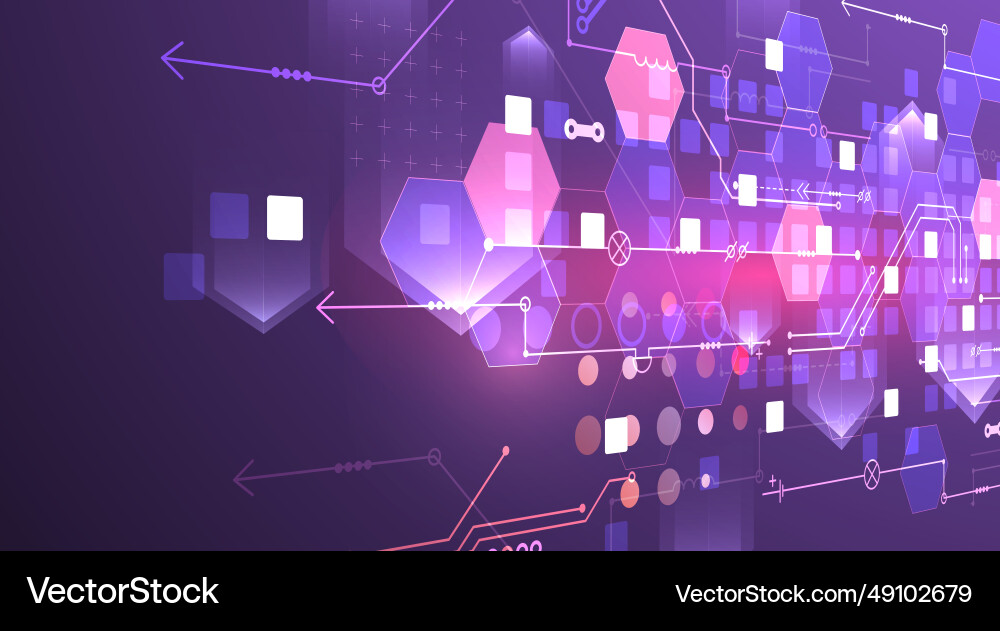Abstract circuit board and hexagons on gradient Abstract circuit board and hexagons on gradient Vector Image