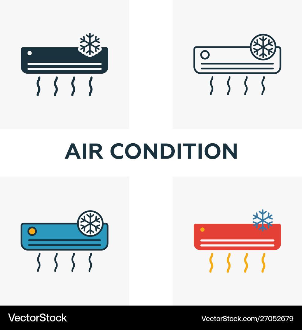 Air condition icon set four elements in different Air condition icon set four elements in different Vector Image