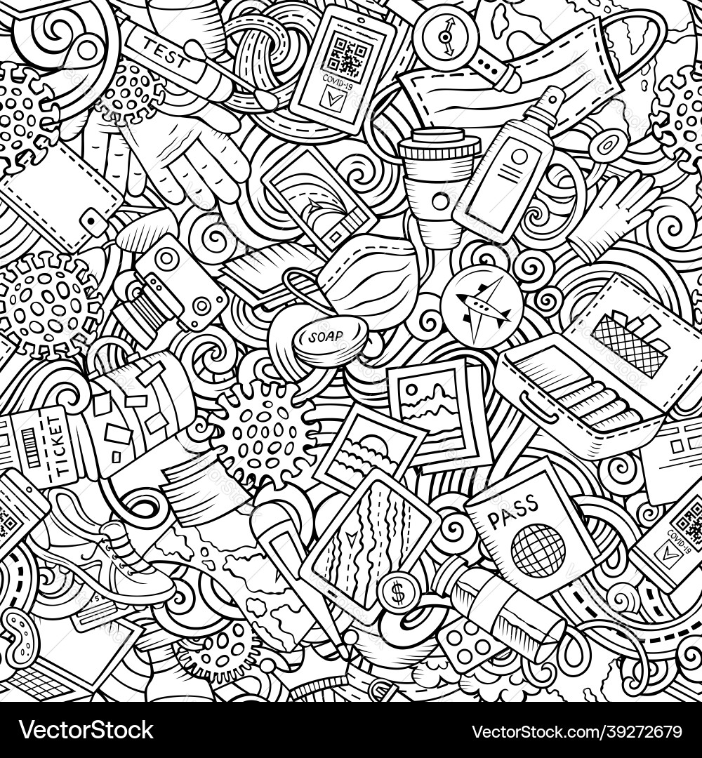 Cartoon doodles reisen nahtloses Muster Cartoon doodles reisen nahtloses Muster vektorbild