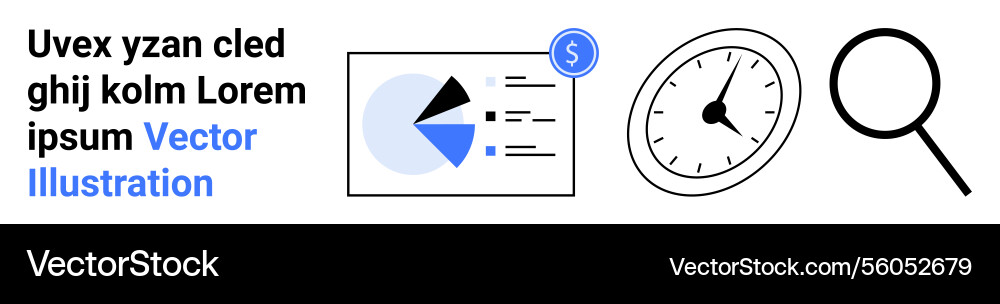 Financial data analysis with clock and magnifying Vector Image