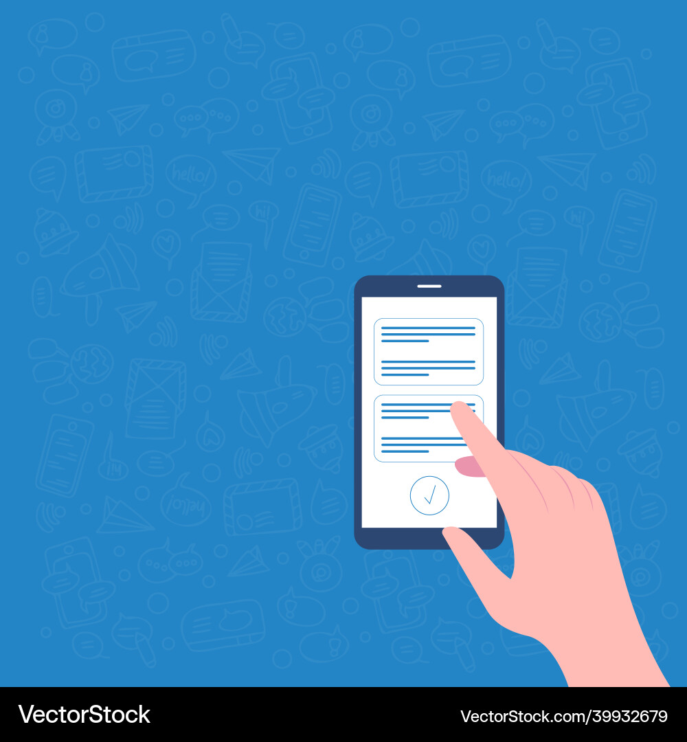Hand using smart phone texting new important Hand using smart phone texting new important vector image