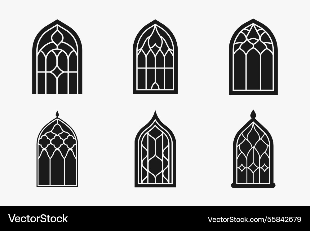 Islamic window outline and silhouette icon set Islamic window outline and silhouette icon set vector image